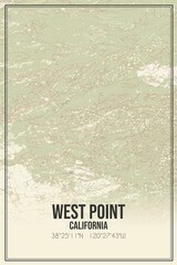 Retro US city map of West Point, California. Vintage street map.