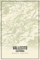 Retro US city map of Vallecito, California. Vintage street map.