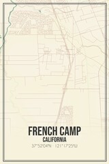 Retro US city map of French Camp, California. Vintage street map.