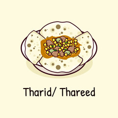 Tharid traditional arabian dish cuisine made from pieces of bread in a vegetable or meat broth