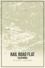 Retro US city map of Rail Road Flat, California. Vintage street map.