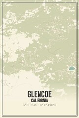 Retro US city map of Glencoe, California. Vintage street map.