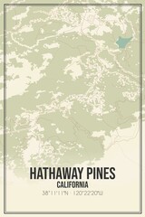Retro US city map of Hathaway Pines, California. Vintage street map.