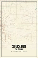 Retro US city map of Stockton, California. Vintage street map.