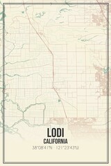 Fototapeta premium Retro US city map of Lodi, California. Vintage street map.
