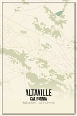Retro US city map of Altaville, California. Vintage street map.