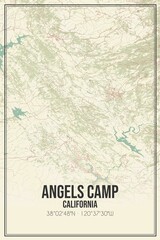 Retro US city map of Angels Camp, California. Vintage street map.