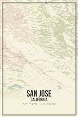 Fototapeta premium Retro US city map of San Jose, California. Vintage street map.
