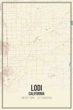 Retro US city map of Lodi, California. Vintage street map.