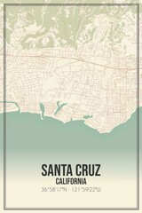 Retro US city map of Santa Cruz, California. Vintage street map.