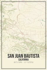 Fototapeta premium Retro US city map of San Juan Bautista, California. Vintage street map.