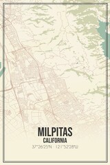 Retro US city map of Milpitas, California. Vintage street map.