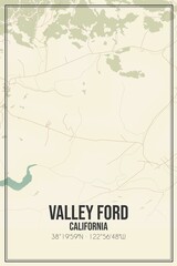 Retro US city map of Valley Ford, California. Vintage street map.