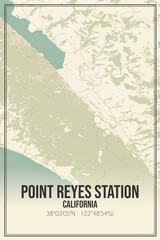 Retro US city map of Point Reyes Station, California. Vintage street map.
