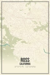 Retro US city map of Ross, California. Vintage street map.