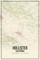 Retro US city map of Hollister, California. Vintage street map.