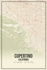 Retro US city map of Cupertino, California. Vintage street map.