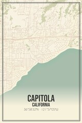 Retro US city map of Capitola, California. Vintage street map.