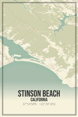 Retro US city map of Stinson Beach, California. Vintage street map.