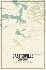 Retro US city map of Castroville, California. Vintage street map.