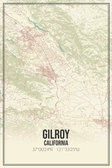 Retro US city map of Gilroy, California. Vintage street map.