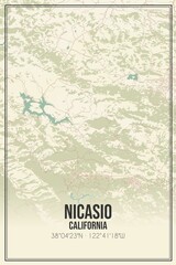 Retro US city map of Nicasio, California. Vintage street map.