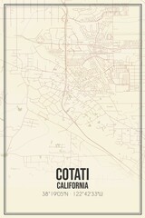 Retro US city map of Cotati, California. Vintage street map.