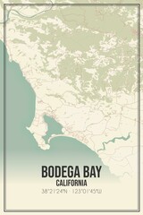 Retro US city map of Bodega Bay, California. Vintage street map.