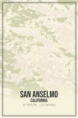 Retro US city map of San Anselmo, California. Vintage street map.