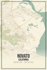 Retro US city map of Novato, California. Vintage street map.