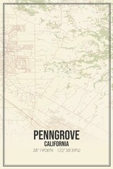 Retro US city map of Penngrove, California. Vintage street map.