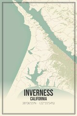 Retro US city map of Inverness, California. Vintage street map.