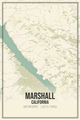 Retro US city map of Marshall, California. Vintage street map.