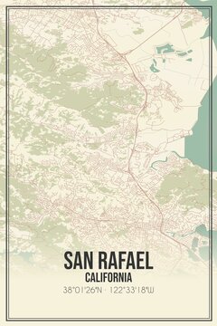 Retro US City Map Of San Rafael, California. Vintage Street Map.