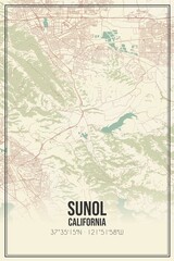 Retro US city map of Sunol, California. Vintage street map.