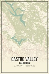 Fototapeta premium Retro US city map of Castro Valley, California. Vintage street map.
