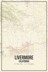 Retro US city map of Livermore, California. Vintage street map.