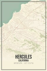 Retro US city map of Hercules, California. Vintage street map.