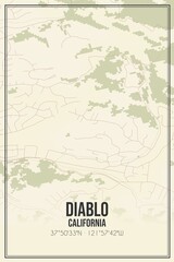 Retro US city map of Diablo, California. Vintage street map.