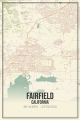 Retro US city map of Fairfield, California. Vintage street map.