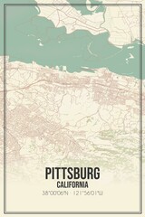 Retro US city map of Pittsburg, California. Vintage street map.