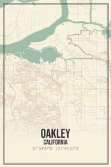 Retro US city map of Oakley, California. Vintage street map.