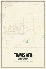 Retro US city map of Travis Afb, California. Vintage street map.