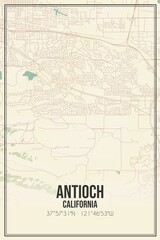 Retro US city map of Antioch, California. Vintage street map.