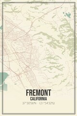 Retro US city map of Fremont, California. Vintage street map.