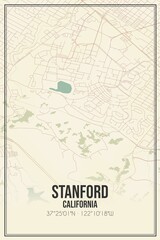 Retro US city map of Stanford, California. Vintage street map.