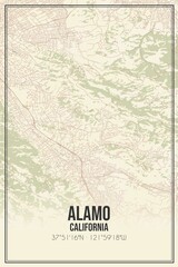 Retro US city map of Alamo, California. Vintage street map.