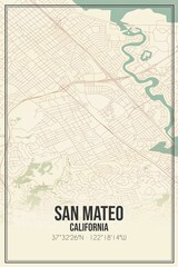 Retro US city map of San Mateo, California. Vintage street map.