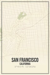 Retro US city map of San Francisco, California. Vintage street map.