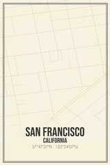 Retro US city map of San Francisco, California. Vintage street map.